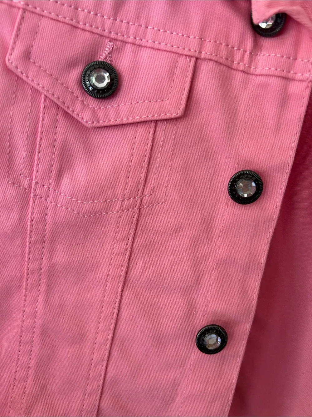 One Step Ahead Pink Denim Jacket with Embellished Buttons 100% Cotton EUC